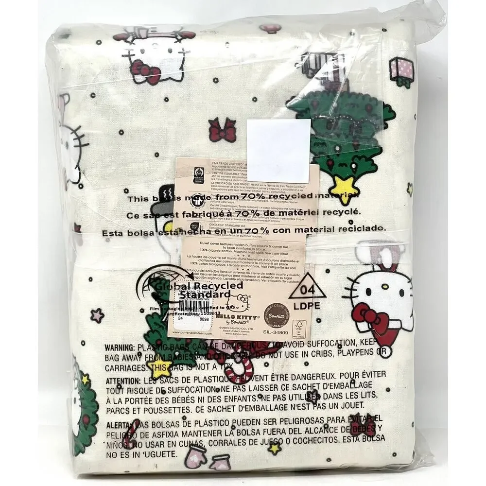Pottery Barn Teen Hello Kitty Flannel Full Queen Duvet Cover Christmas RED BOWS